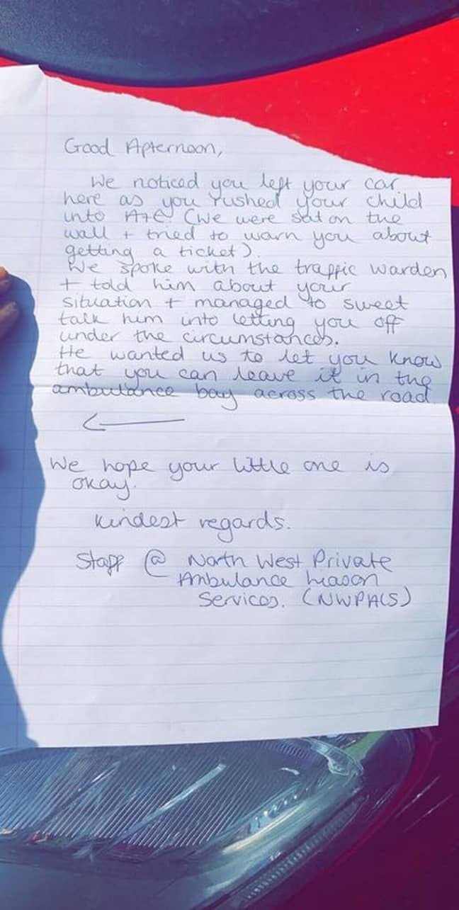 The note that was left on Sarah's car. Credit: Lancs Live WS