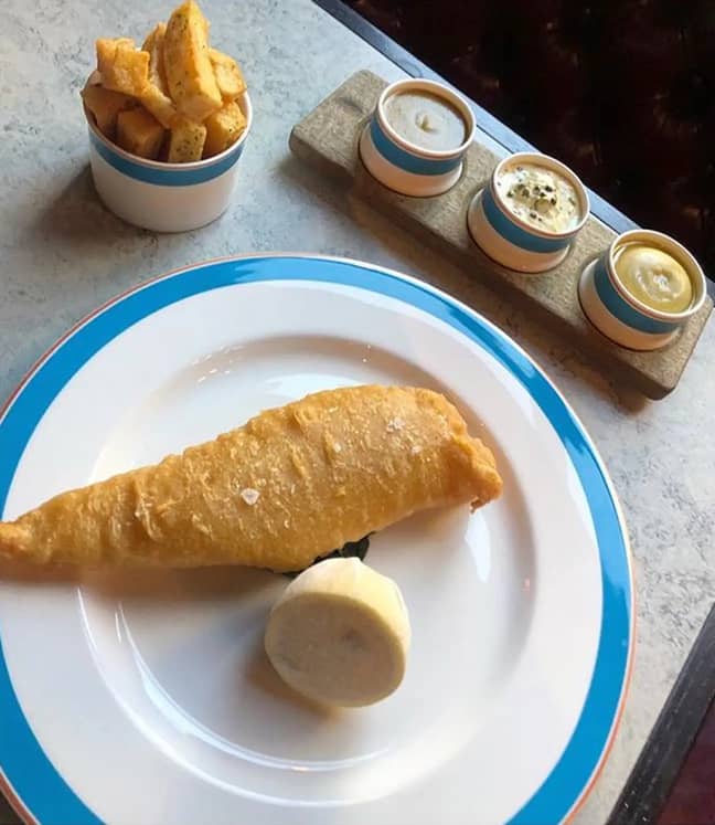 The fish and chips come with three sauces. Credit: Kerridge's Bar and Grill/Instagram