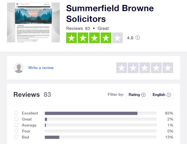 Summerfield Browne currently has a 4.0 rating on Trustpilot. Credit: Trustpilot