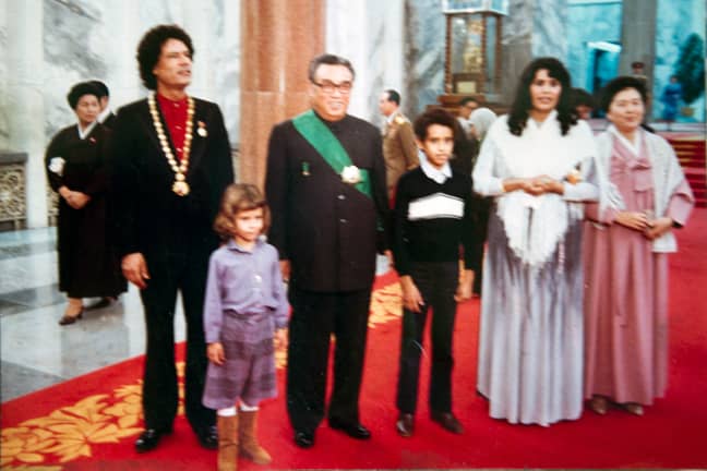 Muammar Gaddafi (L) and his family (children Aisha and Saif El Islam, wife Safiya) posing with the late North Korea leader Kim Il Sung. Credit: PA