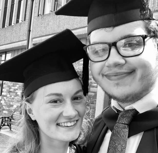 Jordan, right, with his fiancée on their graduation day. Credit: Supplied
