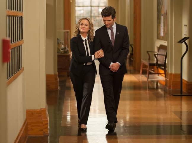 Amy Poehler as Leslie Knope and Adam Scott as Ben Wyatt in Parks and Recreation. Credit: NBC
