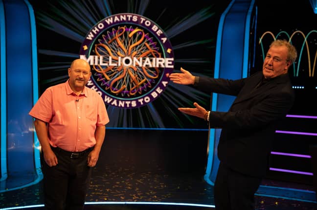 Donald Fear with Who Wants To Be A Millionaire? host Jeremy Clarkson. Credit: PA
