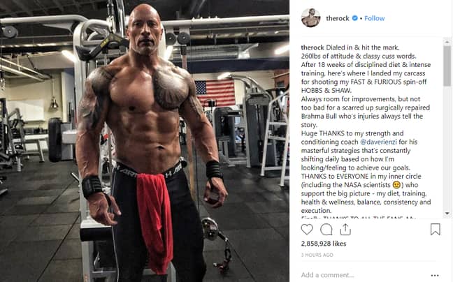 Seriously, where the hell is the room for improvement here? Credit: Instagram/The Rock