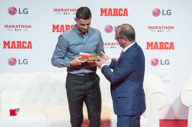 Cristiano Ronaldo accepting the Marca Leyenda Award in Madrid. Credit: PA