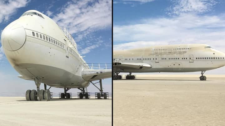 A 747 Airplane Is Sat In The Nevada Desert After Burning Man Festival