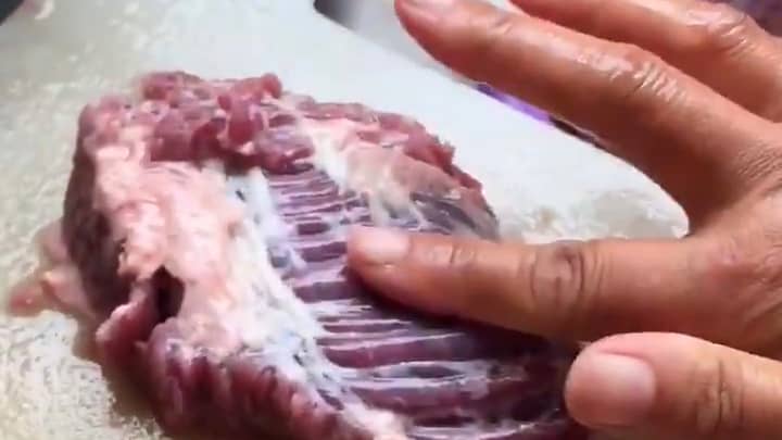 Moment Slab Of Meat Twitches And Throbs On Chopping Board