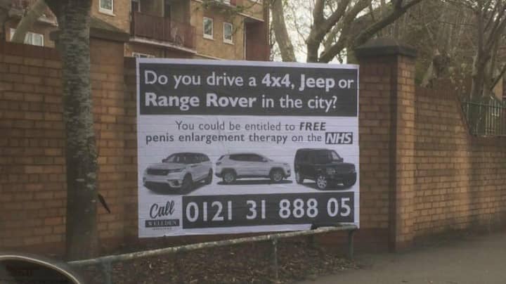 Sign Says NHS Will Give Penis Enlargements To Blokes Who Drive 4x4s 