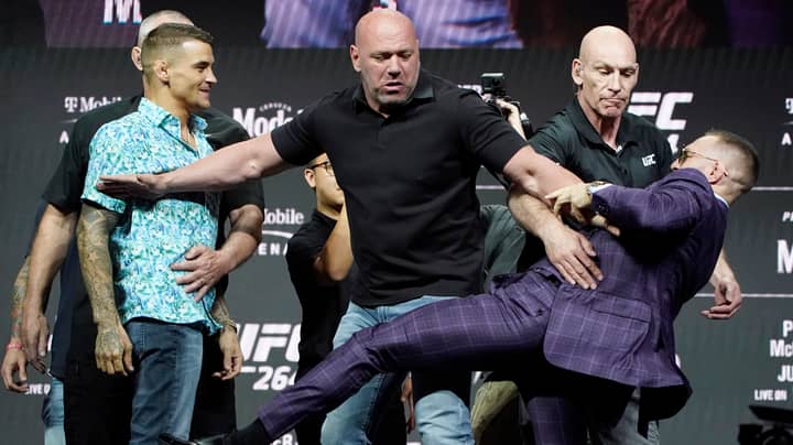 Conor McGregor Tries To Kick Dustin Poirier During Heated Face-Off