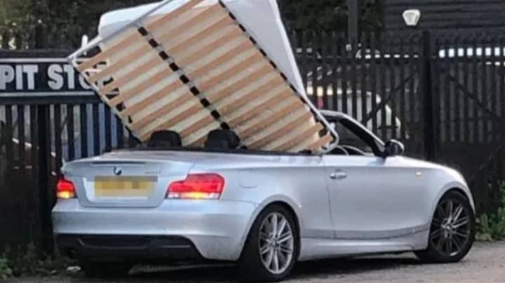Woman Caught Trying To Transport Double Mattress In BMW Convertible 