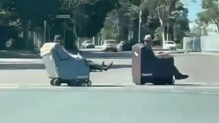 Two Aussie Blokes Spotted 'Driving' Motorised Lounge Chairs Through New South Wales