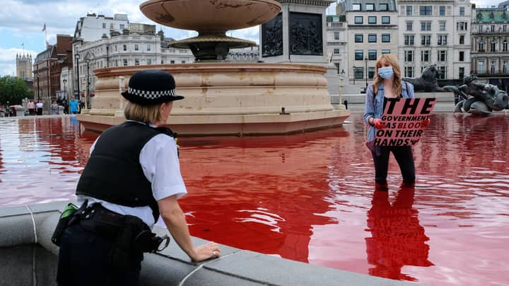 Animal Rights Activists Turn Trafalgar Square Fountains Blood Red