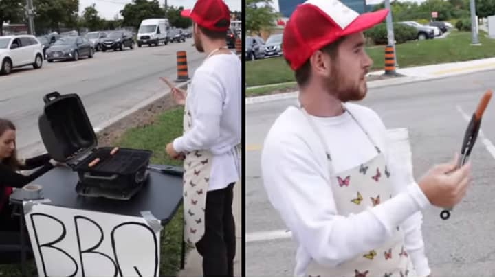 Man Barbecues Hot Dogs Outside Animal Rights Protest