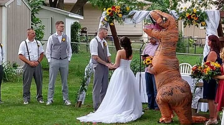 Bridesmaid Dresses As T-Rex For Sister's Wedding 