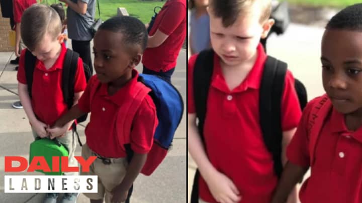 Little LAD Sees Boy With Autism Crying And Holds His Hand On First Day Back At School
