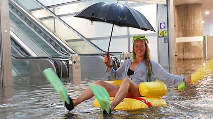 A Swedish Train Station Flooded And People Turned It Into A Swimming Pool