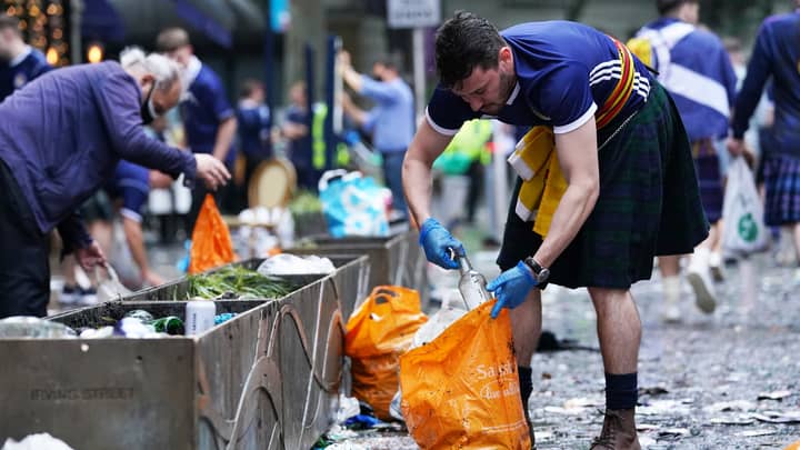 Scotland Fans Tidy Up After Huge Mess Left Behind In London