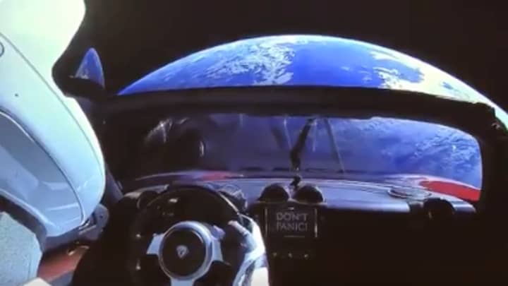Elon Musk's Tesla Roadster Says 'Don't Panic' - And It's Quite Apt Now