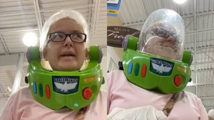 Woman Wears Buzz Lightyear Helmet To Shop Because She Doesn't Have A Face Mask