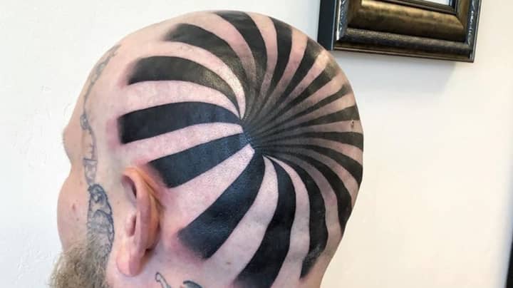 Optical Illusion Tattoo Looks Like A Hole In Man's Bald Head
