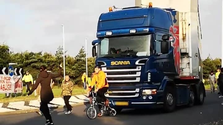 Livestock Lorry Crushes Animial Rights Campaigner's Bike During Protest