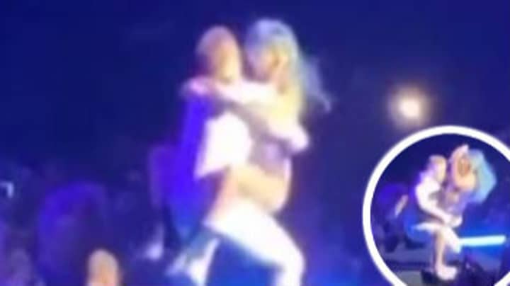 Lady Gaga Tumbles Off Stage Dancing And Straddling A Fan