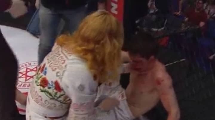 MMA Fighter's Mum Enters Cage And Slaps Him After Losing