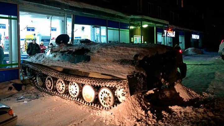 Drunk Russian Man Steals Tank And Crashes It Into Supermarket To Get More Wine