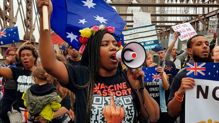 Americans Chant 'Save Australia' During Anti-Vaxx Rally In New York City