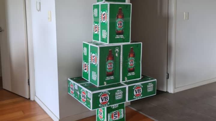Man Creates Ridiculously Aussie Christmas Tree Out Of Cases of VB