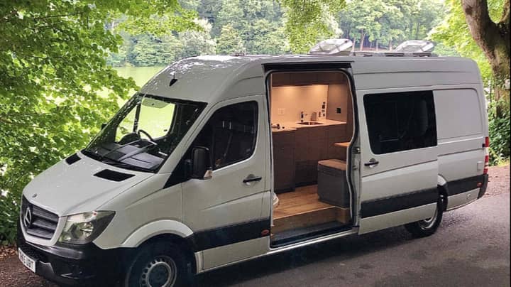 Man Transforms Old White Van Into High-End Luxury Camper 