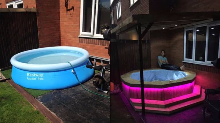 LAD Makes Simple Homemade Hot Tub Out Of Paddling Pool And Trampoline Frame