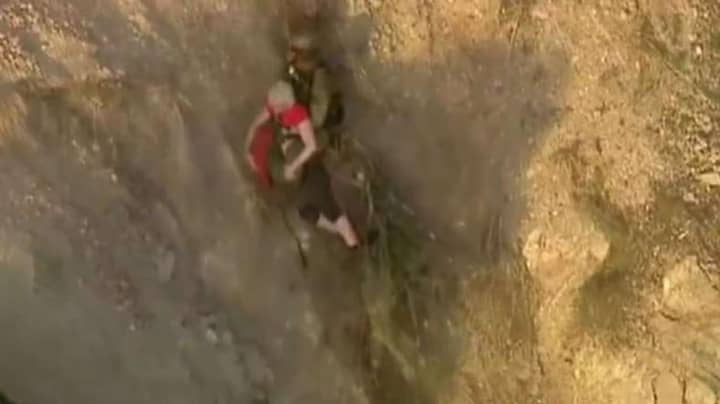 Footage Shows Dramatic Helicopter Rescue After Hiker Gets Stuck On Cliff