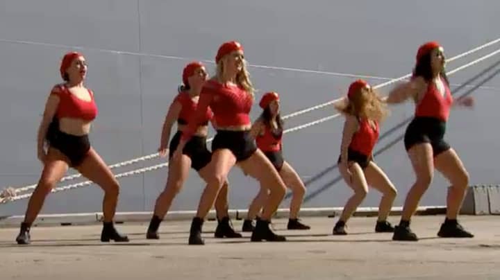 Dancers Twerk To Commission New Australian Warship HMAS Supply In Sydney 