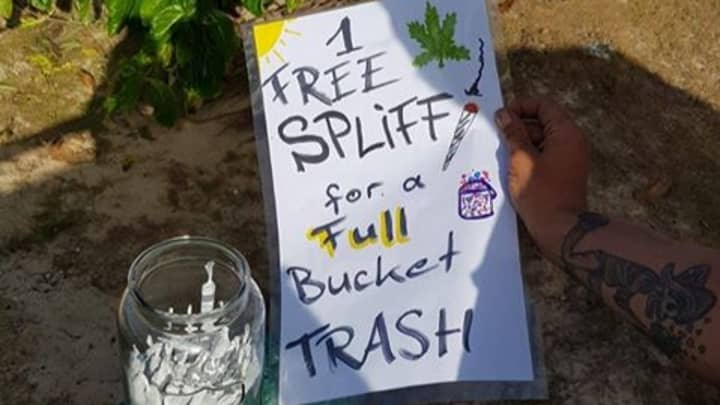 Man Gives Holidaymakers A Free Spliff When They Collect A Bucket Of Beach Rubbish