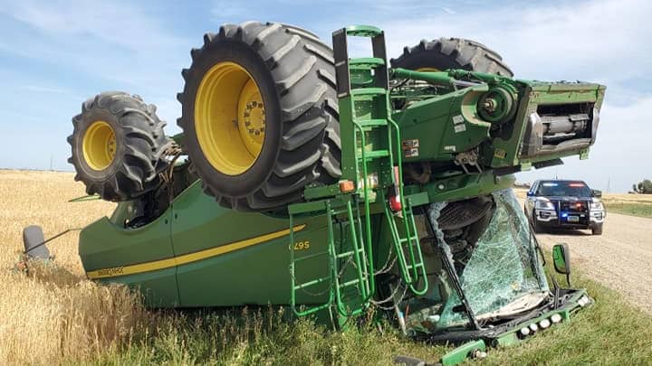 A Drunk Man Went Joyriding In Combine Harvester Then Flipped It
