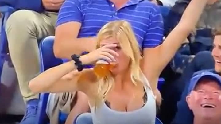 Woman Downs Beer Twice After Seeing Herself On Big Screen At US Open