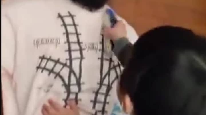 Dad Tricks His Son Into Giving Him A Back Massage With Railroad T-Shirt