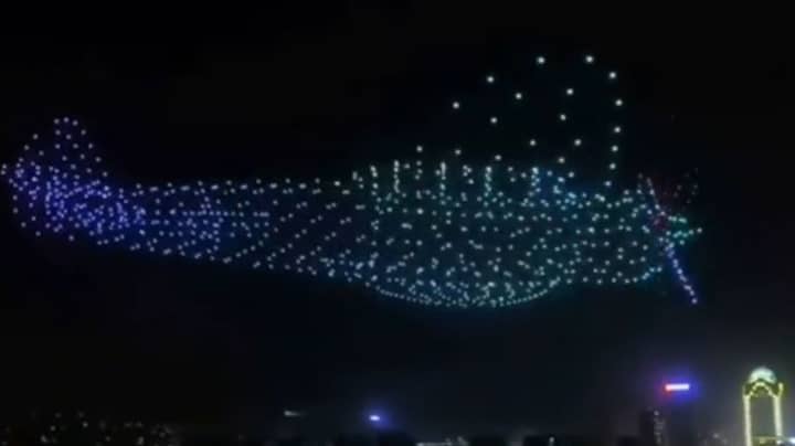 Incredible Video Shows Giant Plane Made Of 800 Drones Floating Through Sky