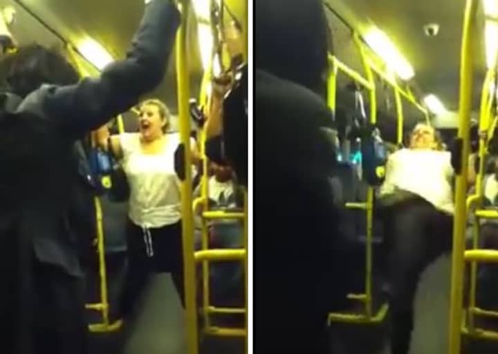 Racist Woman Falls On Her Arse After Launching Racist Attack On Lad