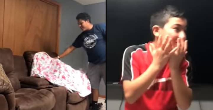 Family Trick Little Brother Into Thinking He's Invisible After Seeing Viral Video