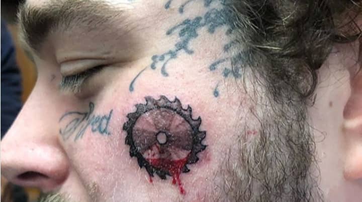 Post Malone Adds Bloody Saw Blade To Collection Of Face Tattoos