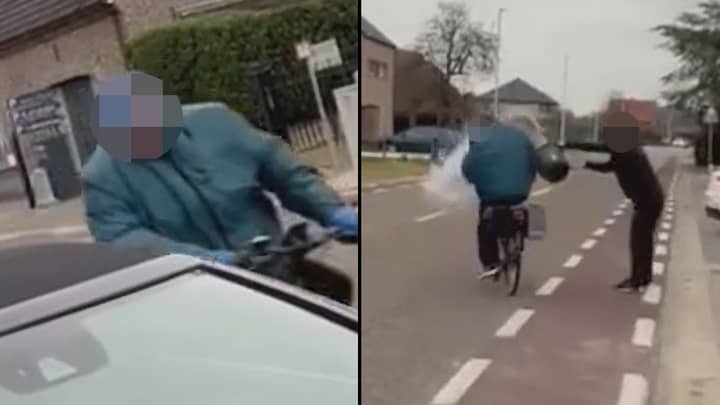 Car Salesman Throws Bucket Of Water Over Cyclist Who Keeps Spitting On Vehicles Every Day