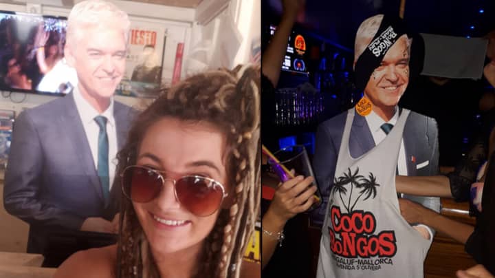 Phillip Schofield Super Fan Takes Cardboard Cut-Out Partying In Magaluf