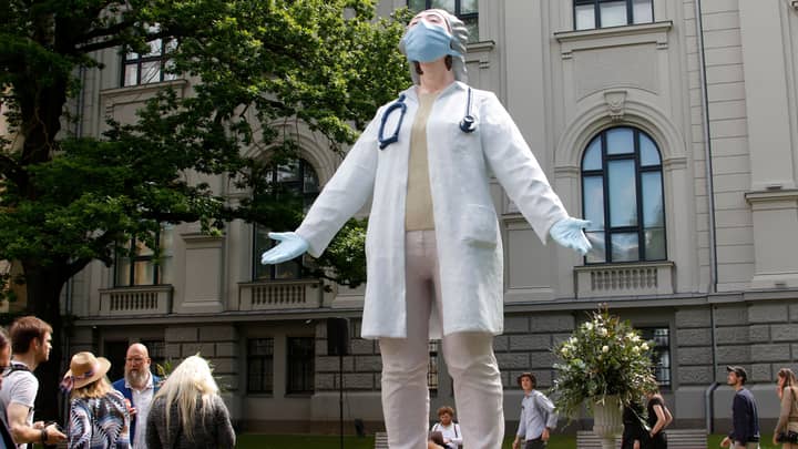 Statue Honouring Healthcare Workers Fighting Coronavirus Unveiled In Latvia